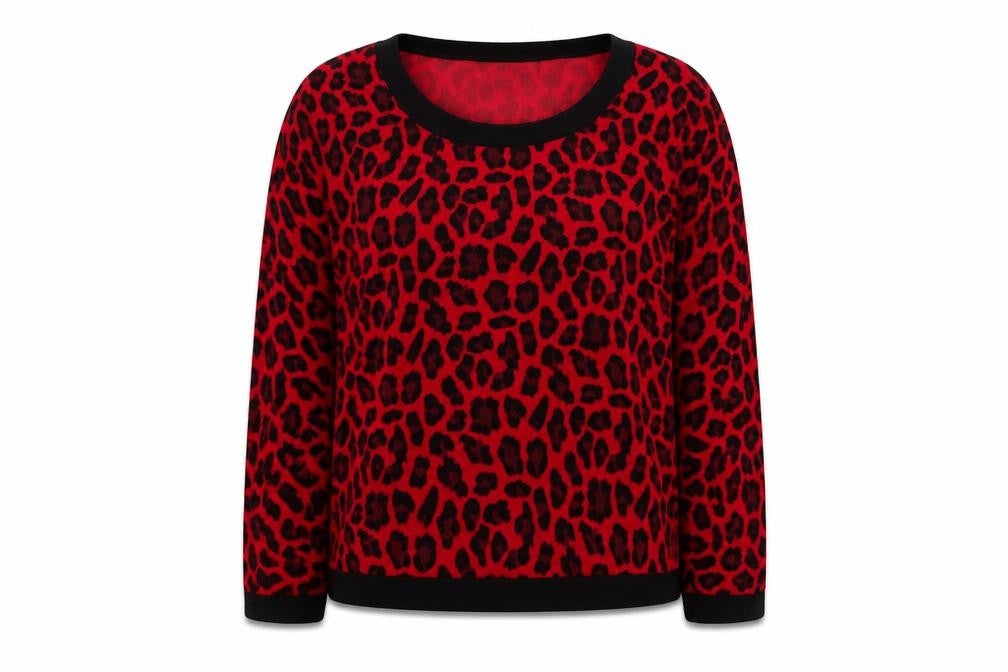 Front view of Precis Women Red Leopard Print Knit jumper, size M