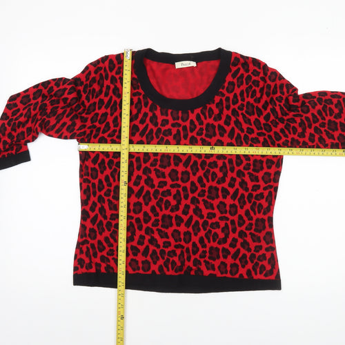 Precis Women Red Leopard Print Knit Pullover Jumper Size M