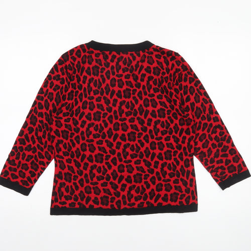 Precis Women Red Leopard Print Knit Pullover Jumper Size M