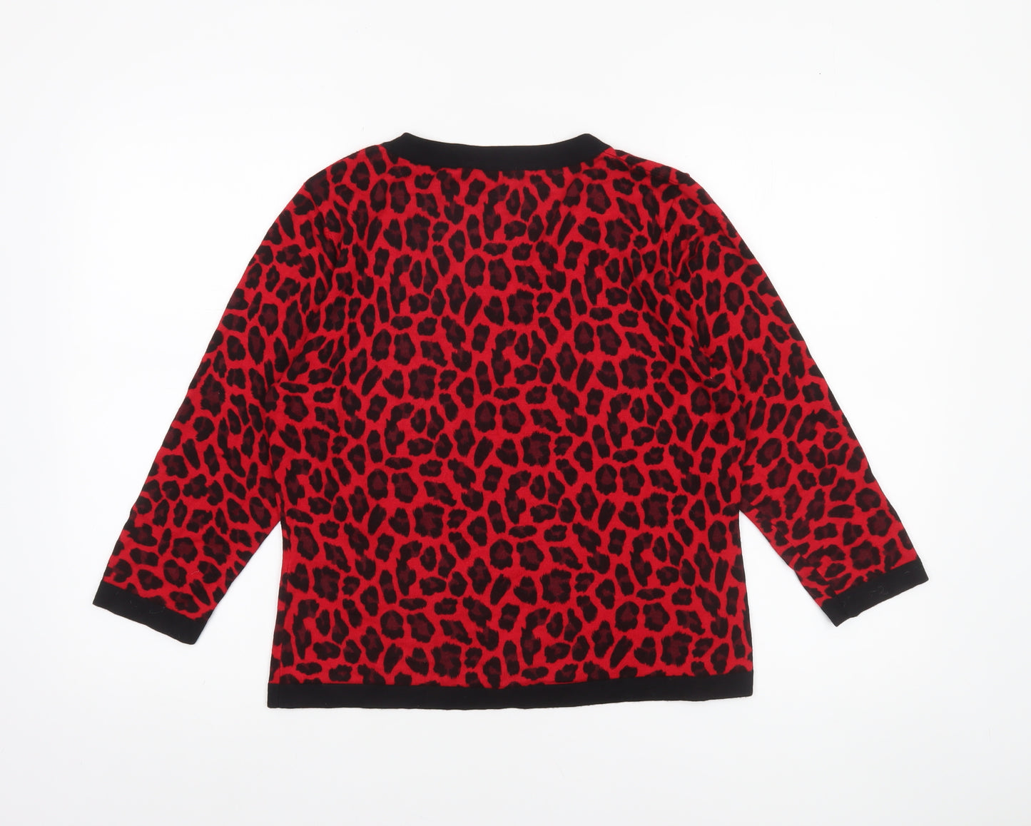 Precis Women Red Leopard Print Knit Pullover Jumper Size M