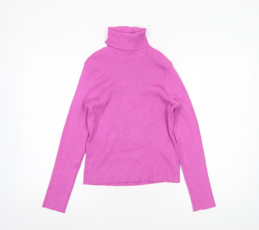 H&M Divided Womens Pink Roll Neck Ribbed Knit Jumper Size 14