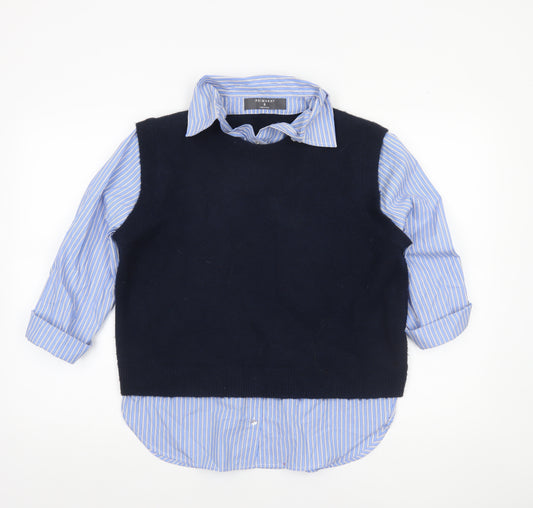 Primark Women Blue Striped Collared Vest Jumper Size S