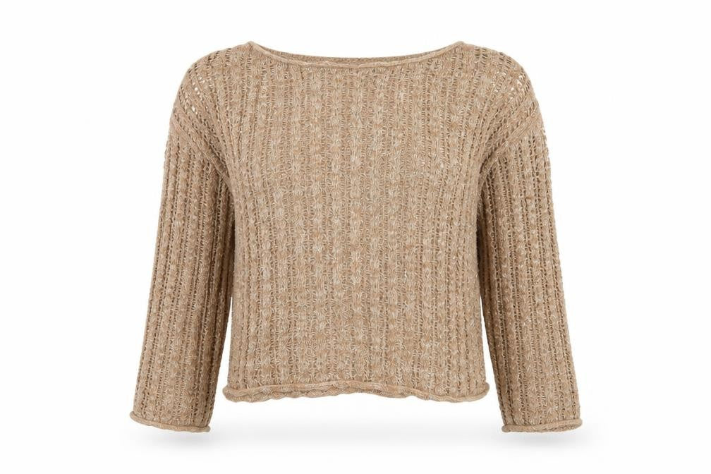 Front view of Tu Women’s Beige Open Knit jumper, size UK 14