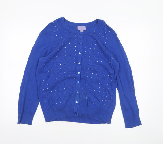Laura Scott Women's Blue Cotton Beaded Cardigan M