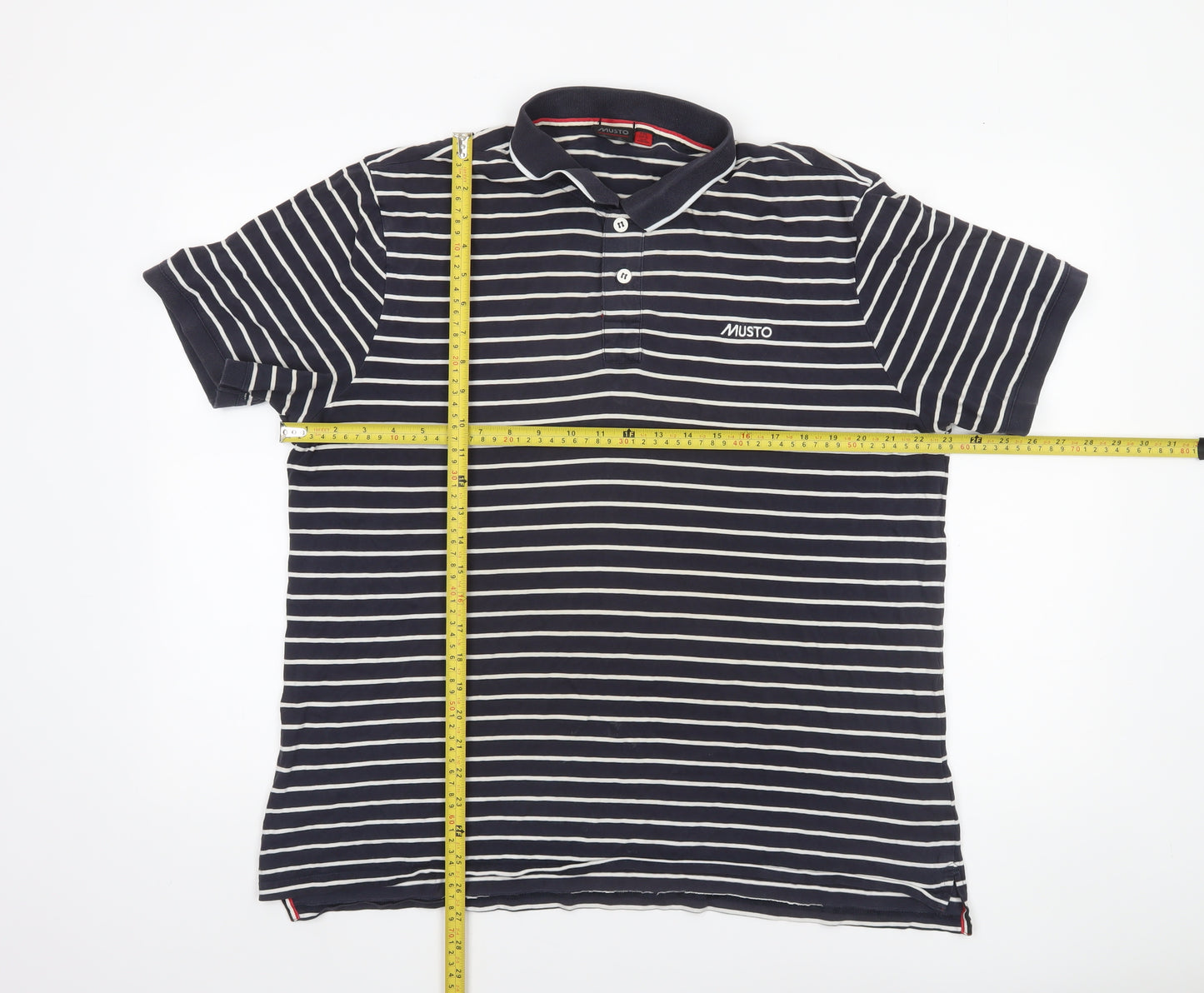 Musto Men’s Blue Striped Cotton Polo Shirt 2XL Regular Fit
