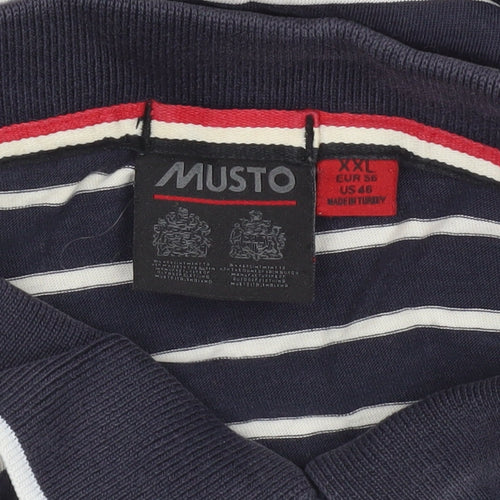 Musto Men’s Blue Striped Cotton Polo Shirt 2XL Regular Fit