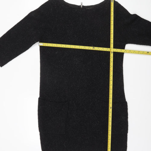 Monsoon Women Black Wool Blend Tunic Jumper M 3/4 Sleeve Boat Neck