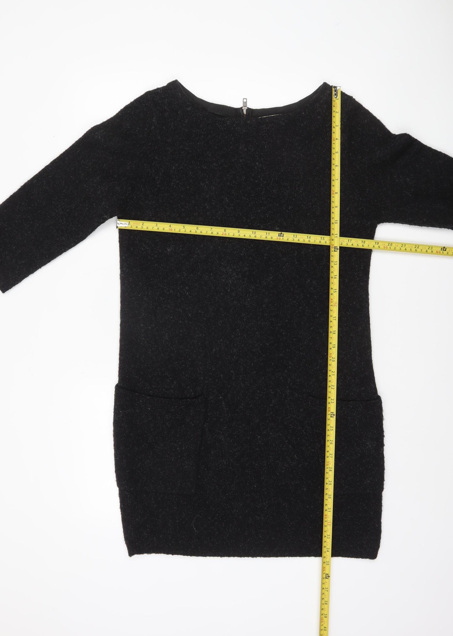 Monsoon Women Black Wool Blend Tunic Jumper M 3/4 Sleeve Boat Neck