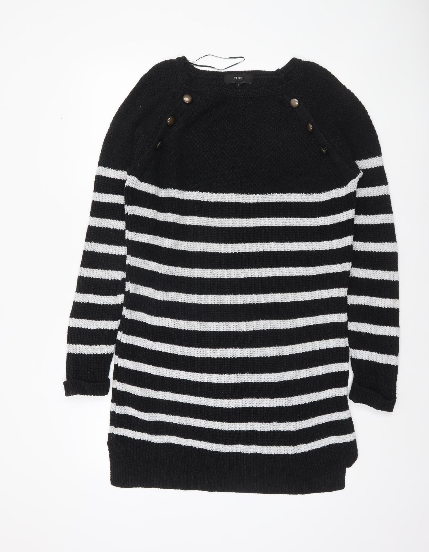 Next Womens Black & White Striped Long Sleeve Knit Jumper Size 12