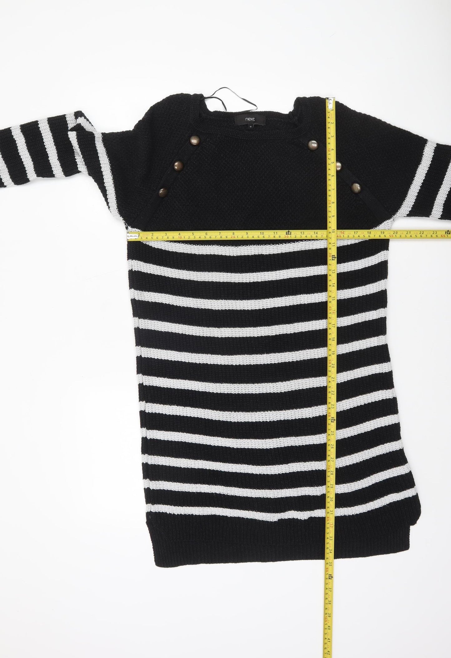 Next Womens Black & White Striped Long Sleeve Knit Jumper Size 12