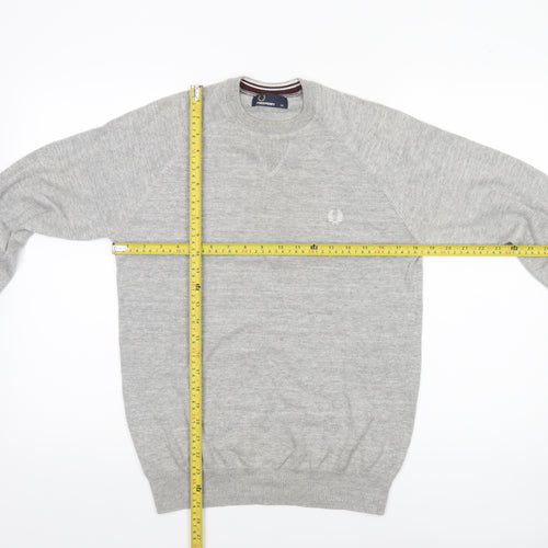 Fred Perry Men's Grey Wool Crew Neck Pullover Jumper XS