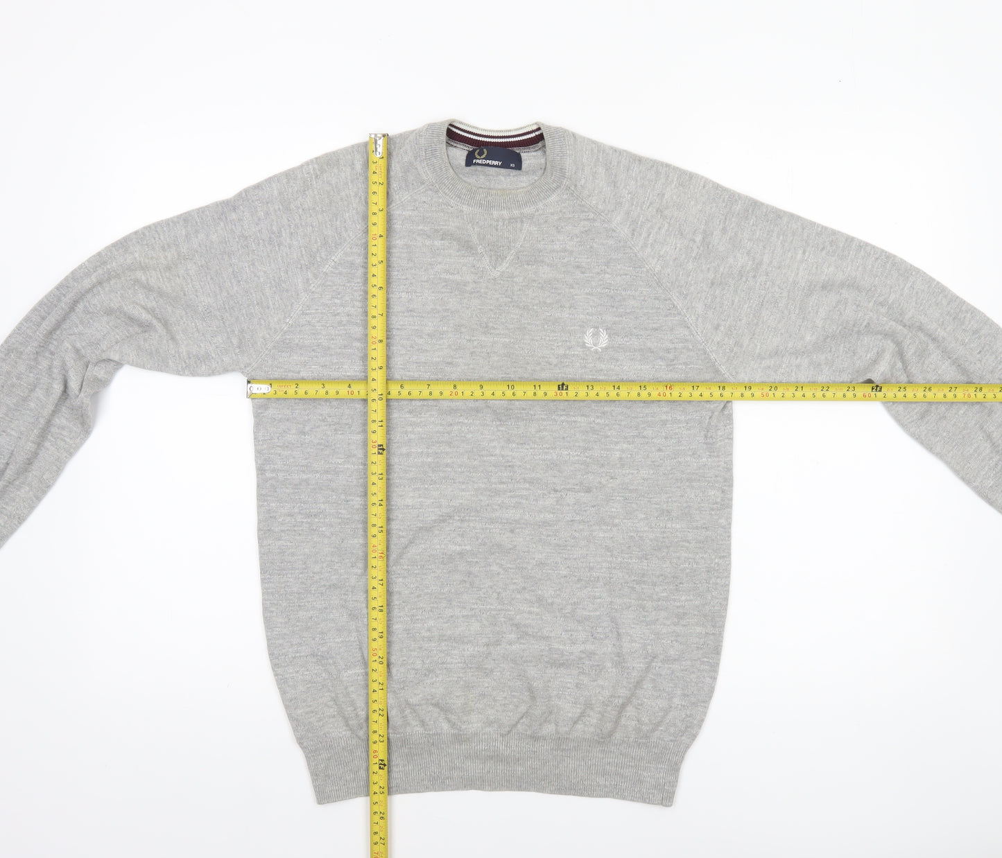 Fred Perry Men's Grey Wool Crew Neck Pullover Jumper XS