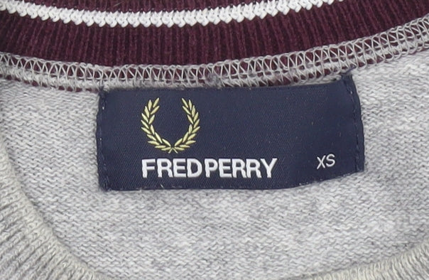 Fred Perry Men's Grey Wool Crew Neck Pullover Jumper XS