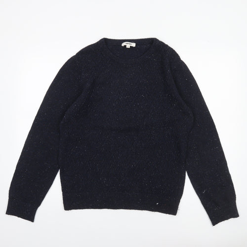 Koton Men's Blue Medium Wool Blend Crew Neck Cable-Knit Jumper