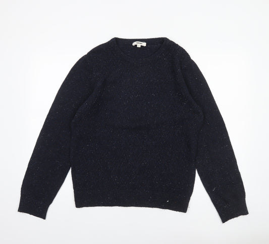 Koton Men's Blue Medium Wool Blend Crew Neck Cable-Knit Jumper