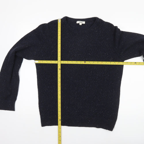 Koton Men's Blue Medium Wool Blend Crew Neck Cable-Knit Jumper