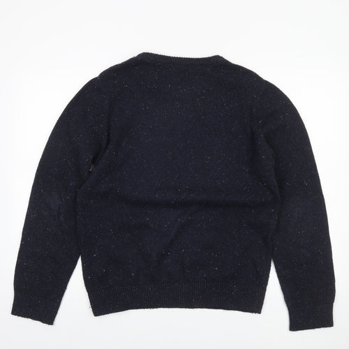 Koton Men's Blue Medium Wool Blend Crew Neck Cable-Knit Jumper