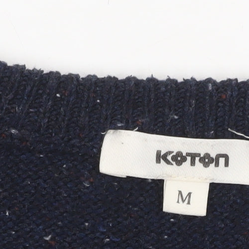 Koton Men's Blue Medium Wool Blend Crew Neck Cable-Knit Jumper