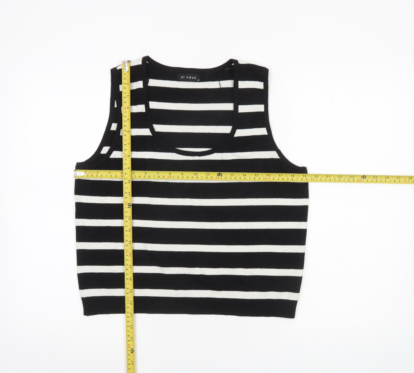 Et Vous Women's Black White Striped Tank Top Size 18 Knit Sleeveless