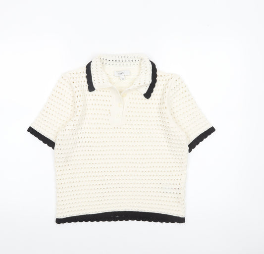 Marks and Spencer Women’s Ivory Open-Knit Collared Henley Jumper Size S