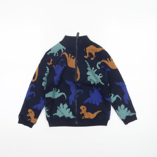 Du Pareil au Même Boys Blue Dinosaur Full Zip Cardigan 5 Years Cotton Blend