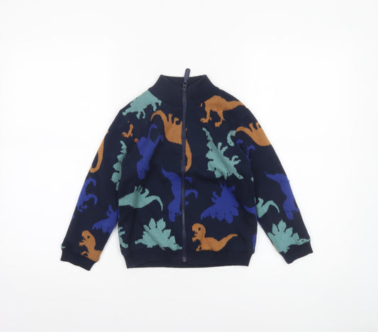 Du Pareil au Même Boys Blue Dinosaur Full Zip Cardigan 5 Years Cotton Blend
