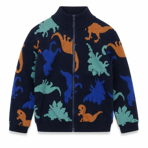 Du Pareil au Même Boys Blue Dinosaur Full Zip Cardigan 5 Years Cotton Blend