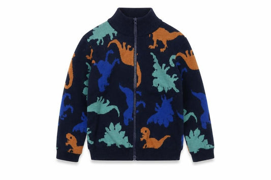 Du Pareil au Même Boys Blue Dinosaur Full Zip Cardigan 5 Years Cotton Blend