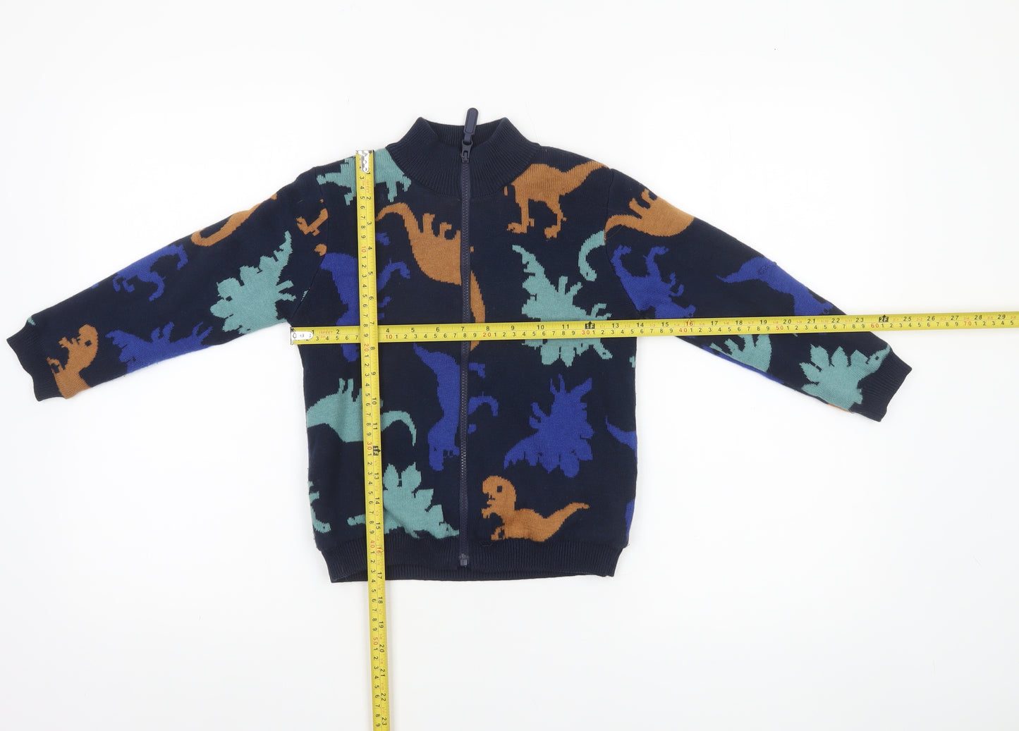 Du Pareil au Même Boys Blue Dinosaur Full Zip Cardigan 5 Years Cotton Blend