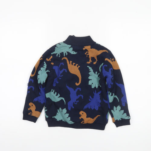 Du Pareil au Même Boys Blue Dinosaur Full Zip Cardigan 5 Years Cotton Blend