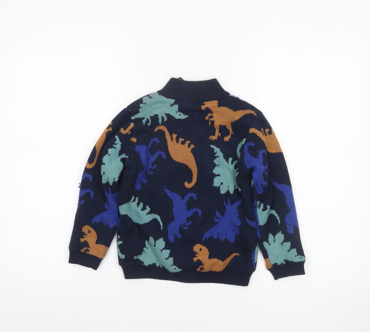Du Pareil au Même Boys Blue Dinosaur Full Zip Cardigan 5 Years Cotton Blend