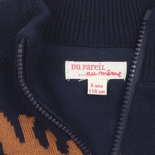 Du Pareil au Même Boys Blue Dinosaur Full Zip Cardigan 5 Years Cotton Blend