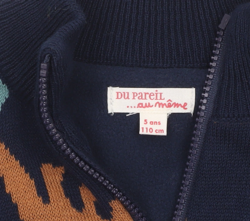 Du Pareil au Même Boys Blue Dinosaur Full Zip Cardigan 5 Years Cotton Blend