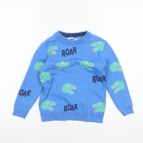 Marks and Spencer Boys Blue Dinosaur ROAR Cotton Jumper 5-6 Years