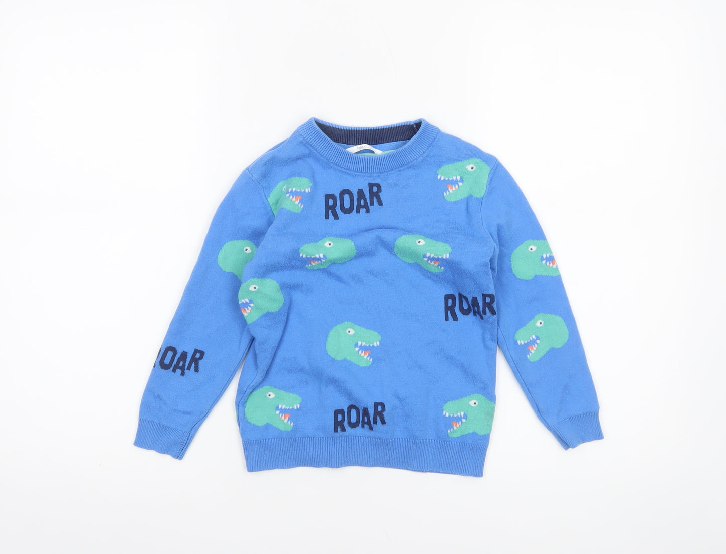 Marks and Spencer Boys Blue Dinosaur ROAR Cotton Jumper 5-6 Years