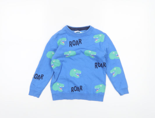 Marks and Spencer Boys Blue Dinosaur ROAR Cotton Jumper 5-6 Years