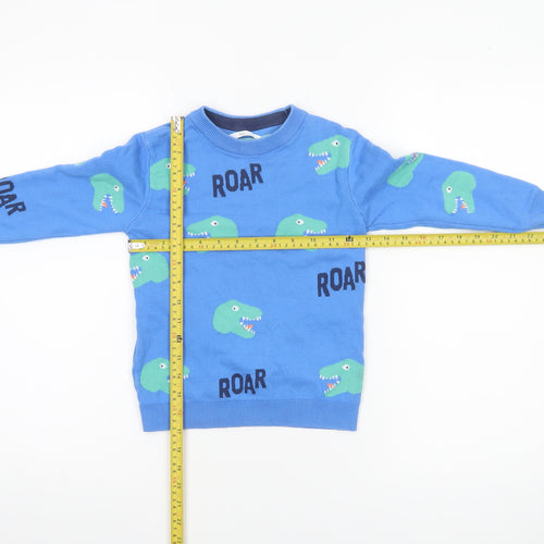 Marks and Spencer Boys Blue Dinosaur ROAR Cotton Jumper 5-6 Years