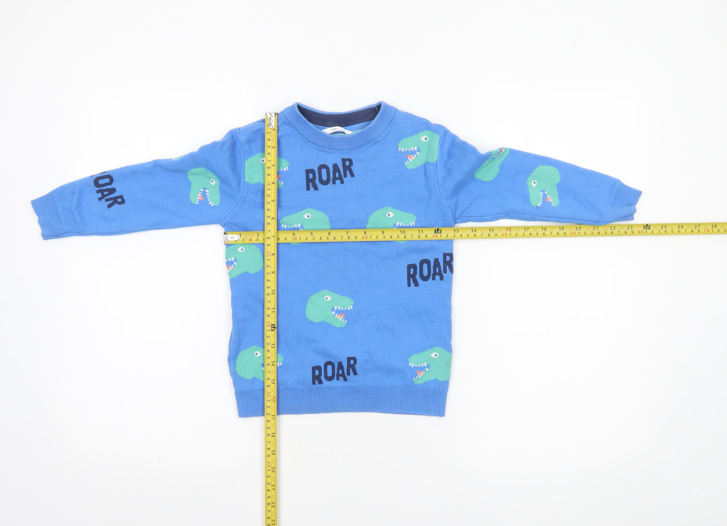 Marks and Spencer Boys Blue Dinosaur ROAR Cotton Jumper 5-6 Years