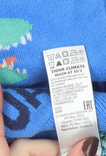 Marks and Spencer Boys Blue Dinosaur ROAR Cotton Jumper 5-6 Years