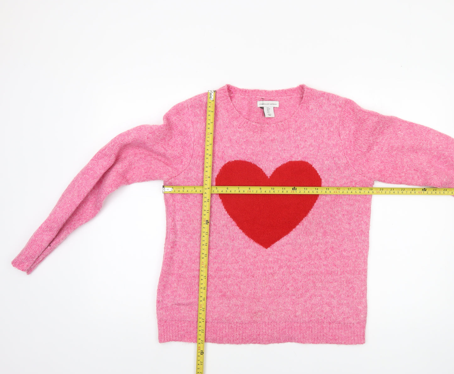 Cupcakes and Cashmere Womens Pink Heart Pullover Jumper Size S