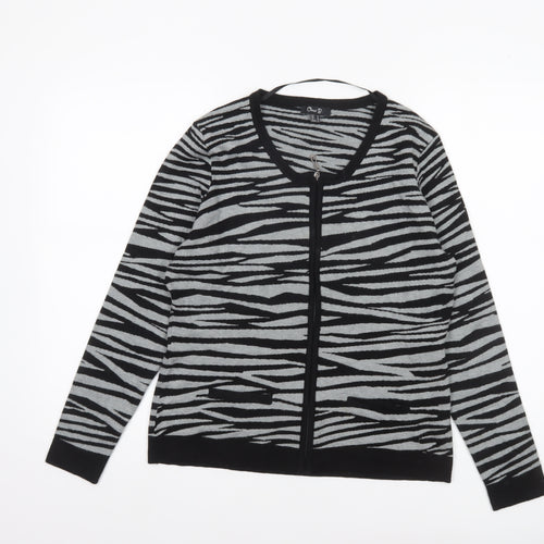 Oscar B. Women Black Zebra Print Full Zip Cardigan Size 14