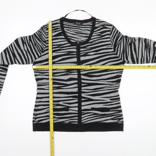 Oscar B. Women Black Zebra Print Full Zip Cardigan Size 14