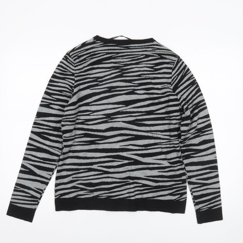 Oscar B. Women Black Zebra Print Full Zip Cardigan Size 14