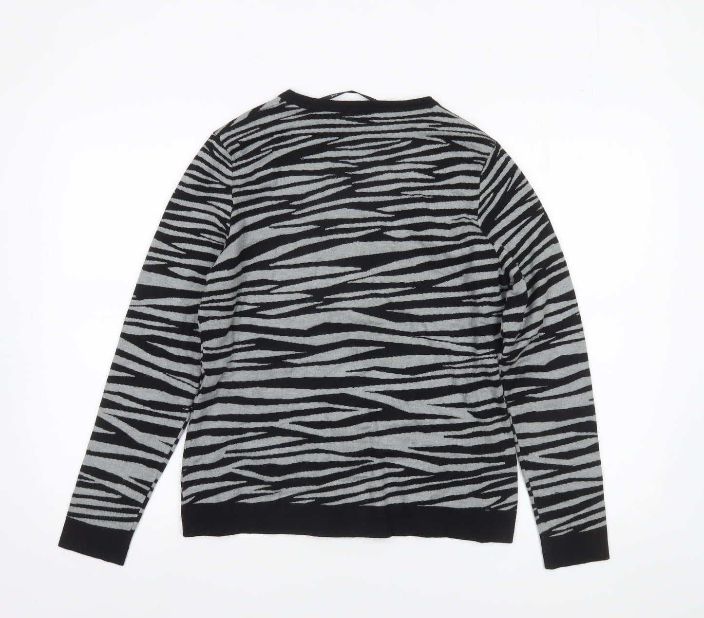 Oscar B. Women Black Zebra Print Full Zip Cardigan Size 14