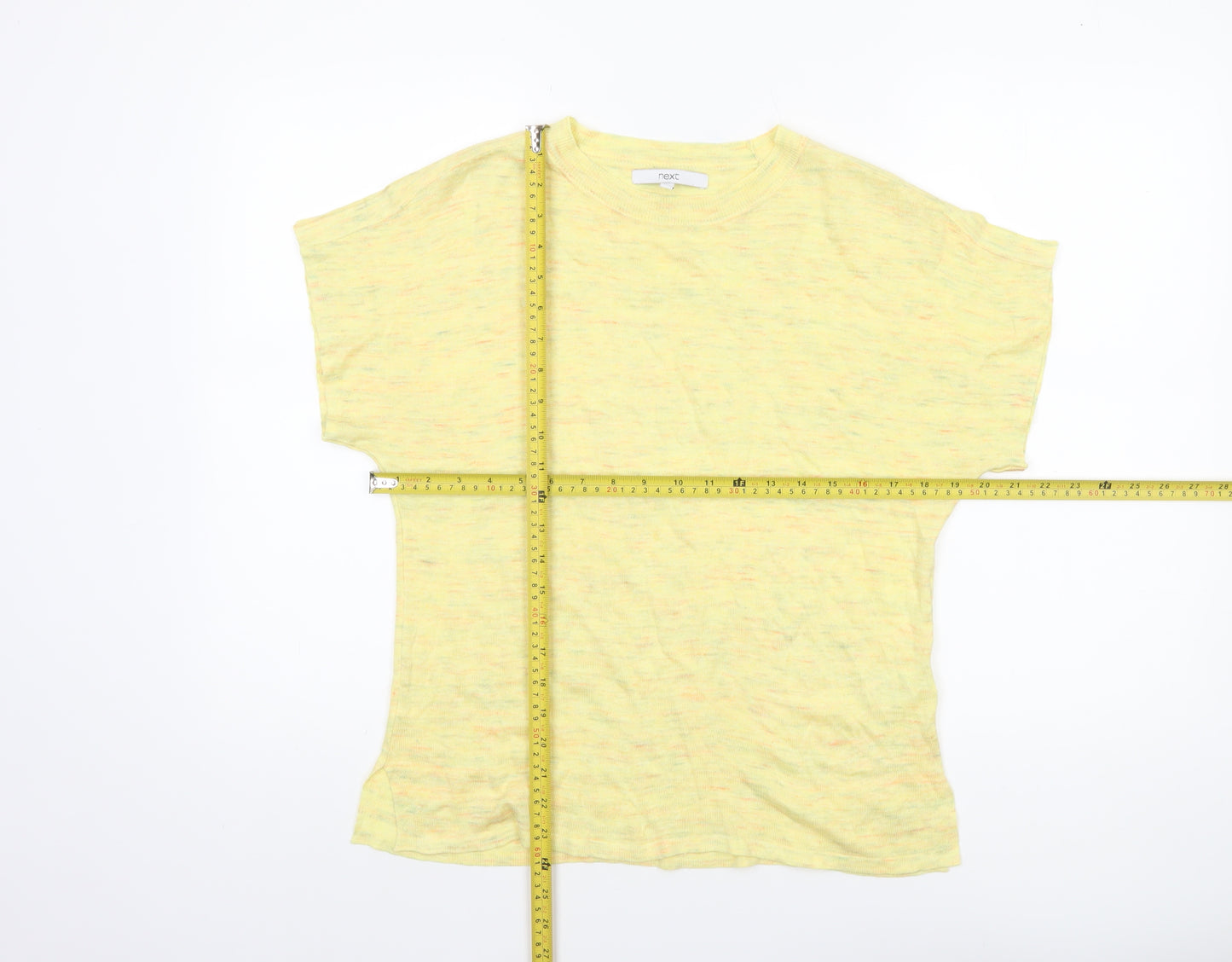 Next Women Yellow Knit Linen Blend Short Sleeve T-Shirt Size 8