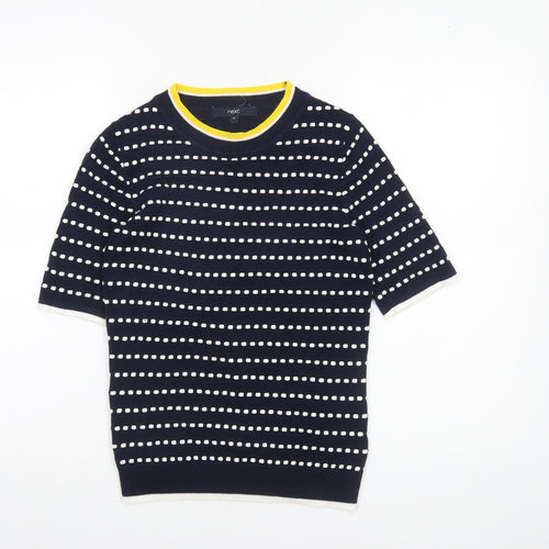 Next Women Blue Striped Crew Neck Short Sleeve Cotton Jumper Size 10