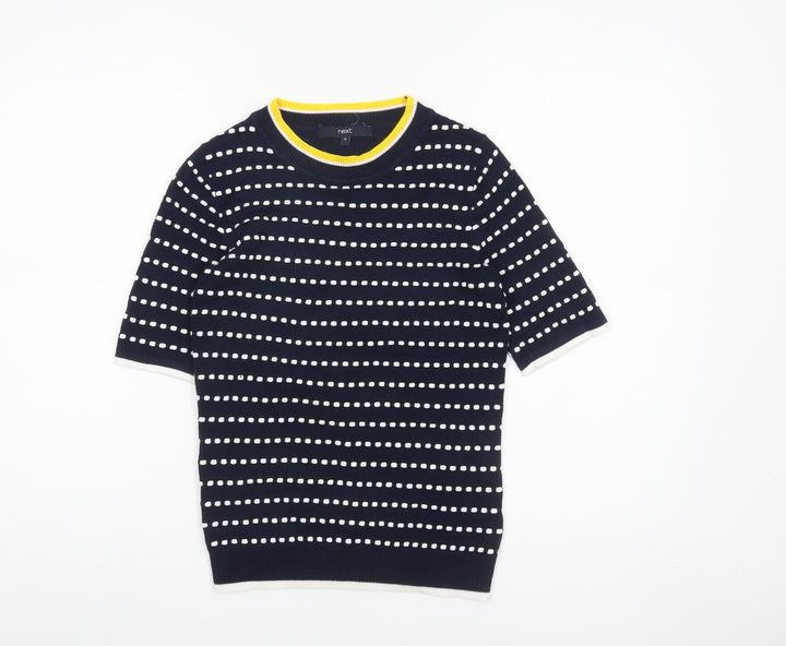 Next Women Blue Striped Crew Neck Short Sleeve Cotton Jumper Size 10