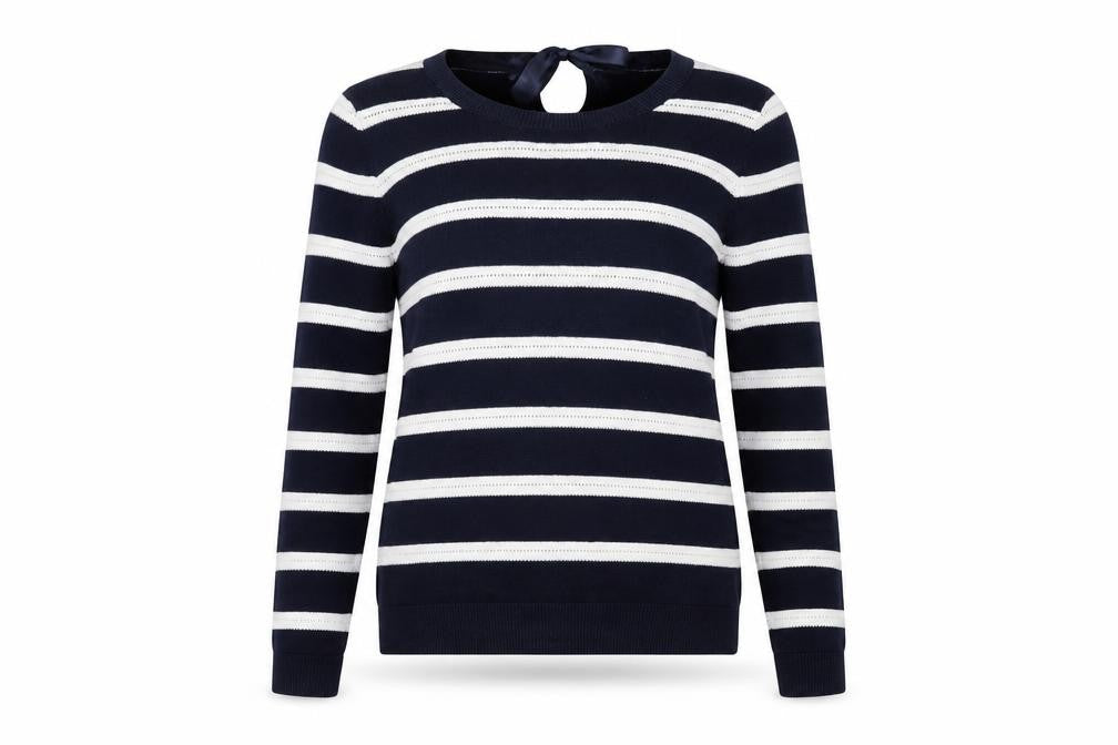 Front view of Country Casuals Petite women’s navy stripe cotton jumper m classic knit
