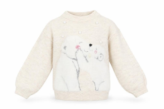 Front view of Primark girls’ beige animal knit jumper 6-7 years winter pullover sweater