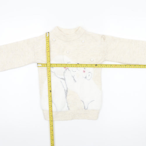 Primark Girls Beige Animal Knit Jumper 6-7 Years Winter Pullover Sweater